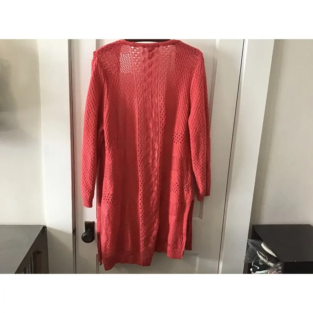 99 Jane Street | Coral Pink Open Knit Long Cardigan Sweater XL